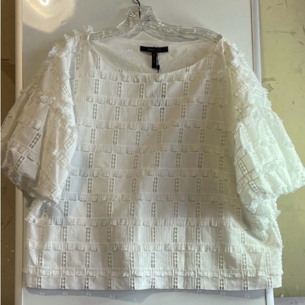 Stunning soft BCBG top white shirt eyelet Blouse NWT